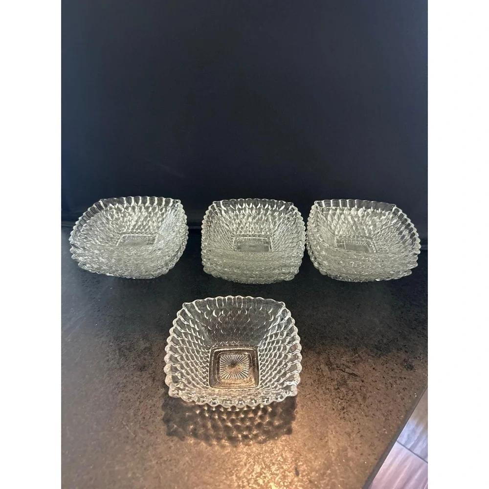 Vintage set of 12 pressed glass square berry or dessert bowls